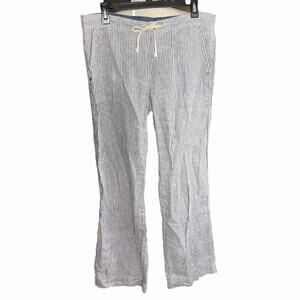 Michael Stars Women's 100% Linen Pants Striped Blue Coastal Preppy M Beach